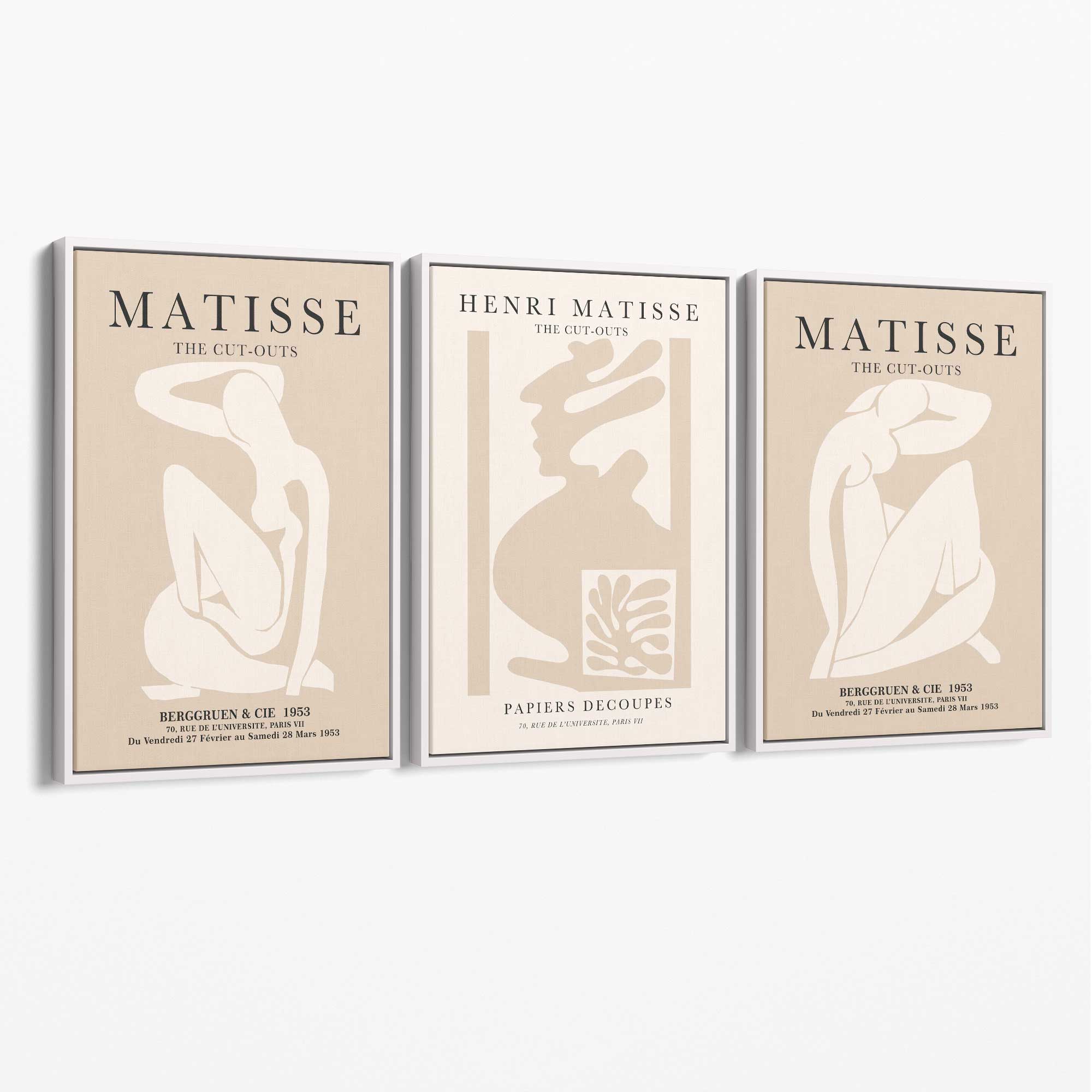 Set of 3 Matisse Minimal Beige Fashion Canvas Prints with White Float Frame