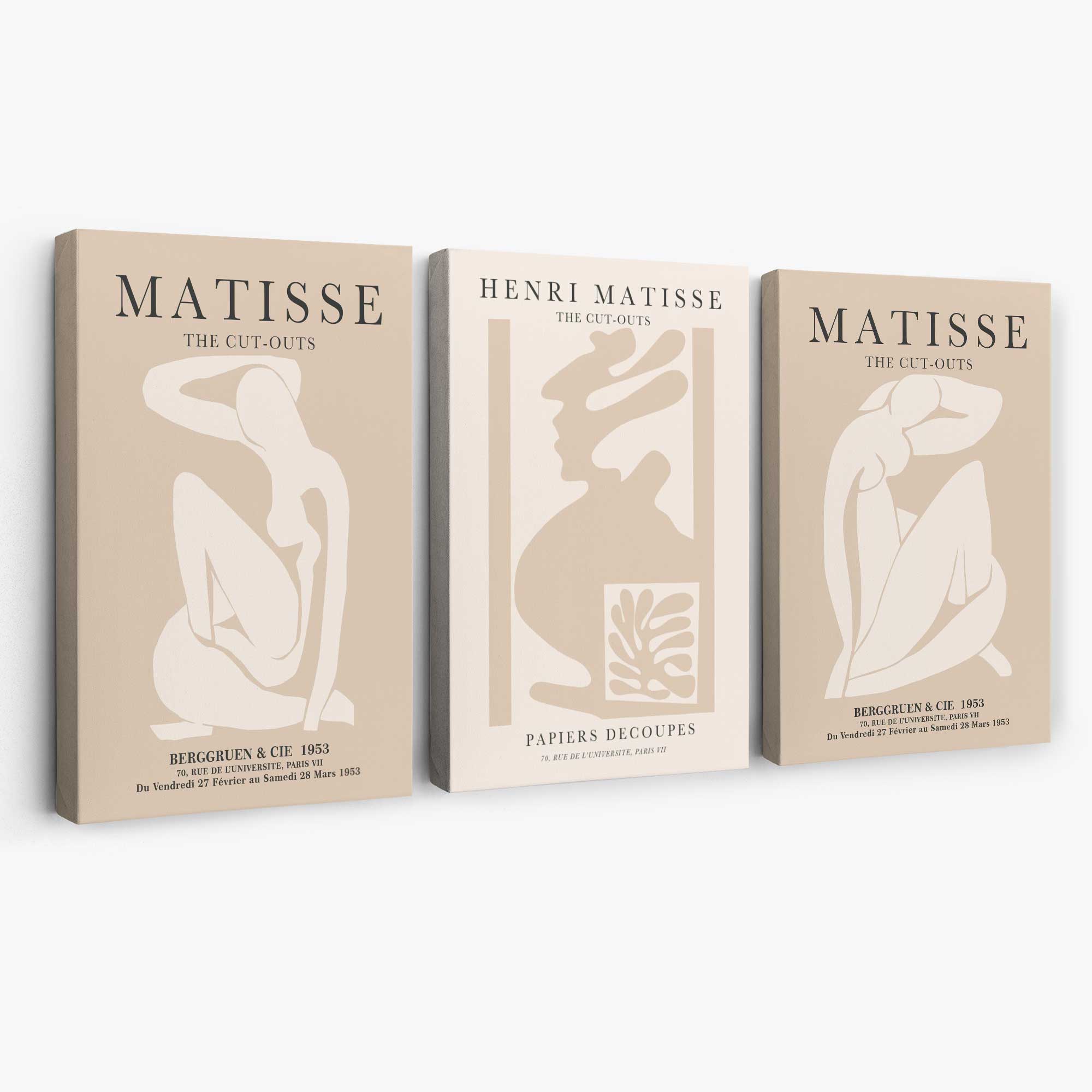 Set of 3 Matisse Minimal Beige Fashion Canvas Prints | Artze Wall Art