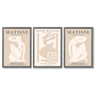 Set of 3 Matisse Minimal Beige Fashion Framed Wall Art with Dark Grey Wooden Frames