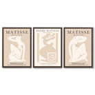 Set of 3 Matisse Minimal Beige Fashion Framed Wall Art with Dark Wood Frames