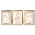 Set of 3 Matisse Minimal Beige Fashion Framed Wall Art with Gold Wood Frames