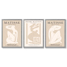 Set of 3 Matisse Minimal Beige Fashion Framed Wall Art with Light Grey Wooden Frames