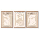 Set of 3 Matisse Minimal Beige Fashion Framed Wall Art with Light Oak Frames