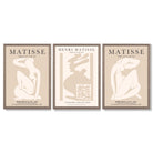 Set of 3 Matisse Minimal Beige Fashion Framed Wall Art with Light Walnut Frames