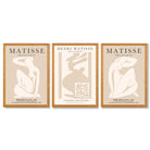 Set of 3 Matisse Minimal Beige Fashion Framed Wall Art with Oak Wooden Frames