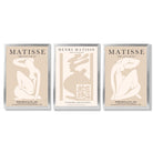 Set of 3 Matisse Minimal Beige Fashion Framed Wall Art with Silver Wood Frames