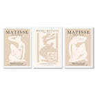 Set of 3 Matisse Minimal Beige Fashion Framed Wall Art with White Wooden Frames