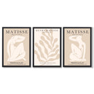 Set of 3 Matisse Minimal Beige Cutouts Framed Wall Art with Black Wooden Frames