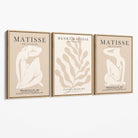 Set of 3 Matisse Minimal Beige Cutouts Canvas Prints with Oak Float Frame