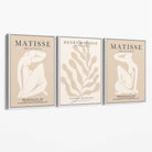 Set of 3 Matisse Minimal Beige Cutouts Canvas Prints with White Float Frame