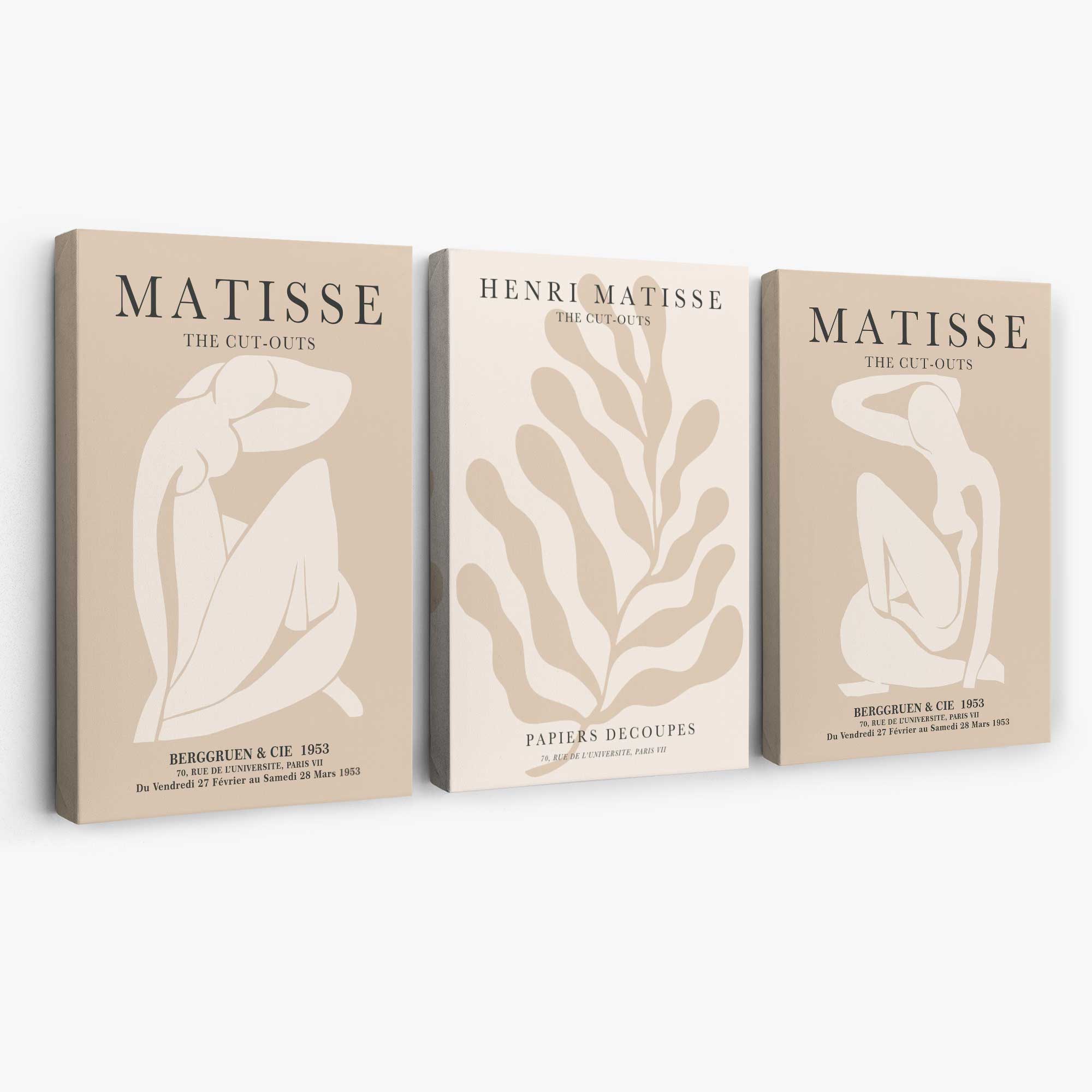 Set of 3 Matisse Minimal Beige Cutouts Canvas Prints | Artze Wall Art
