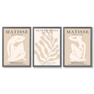 Set of 3 Matisse Minimal Beige Cutouts Framed Wall Art with Dark Grey Wooden Frames