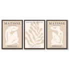Set of 3 Matisse Minimal Beige Cutouts Framed Wall Art with Dark Wood Frames