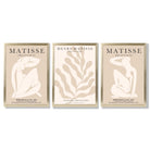 Set of 3 Matisse Minimal Beige Cutouts Framed Wall Art with Gold Wood Frames