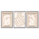 Set of 3 Matisse Minimal Beige Cutouts Framed Wall Art with Light Grey Wooden Frames
