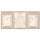 Set of 3 Matisse Minimal Beige Cutouts Framed Wall Art with Light Oak Frames