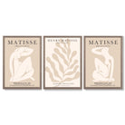 Set of 3 Matisse Minimal Beige Cutouts Framed Wall Art with Light Walnut Frames