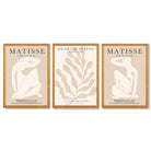 Set of 3 Matisse Minimal Beige Cutouts Framed Wall Art with Oak Wooden Frames