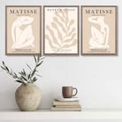 Set of 3 Matisse Minimal Beige Cutouts Art Prints in Oak Frames | Artze UK