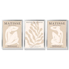 Set of 3 Matisse Minimal Beige Cutouts Framed Wall Art with Silver Wood Frames