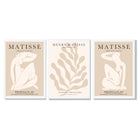 Set of 3 Matisse Minimal Beige Cutouts Framed Wall Art with White Wooden Frames