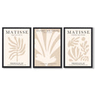 Set of 3 Matisse Botanical Beige Framed Wall Art with Black Wooden Frames