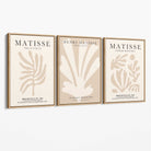 Set of 3 Matisse Botanical Beige Canvas Prints with Oak Float Frame