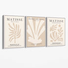 Set of 3 Matisse Botanical Beige Canvas Prints with White Float Frame