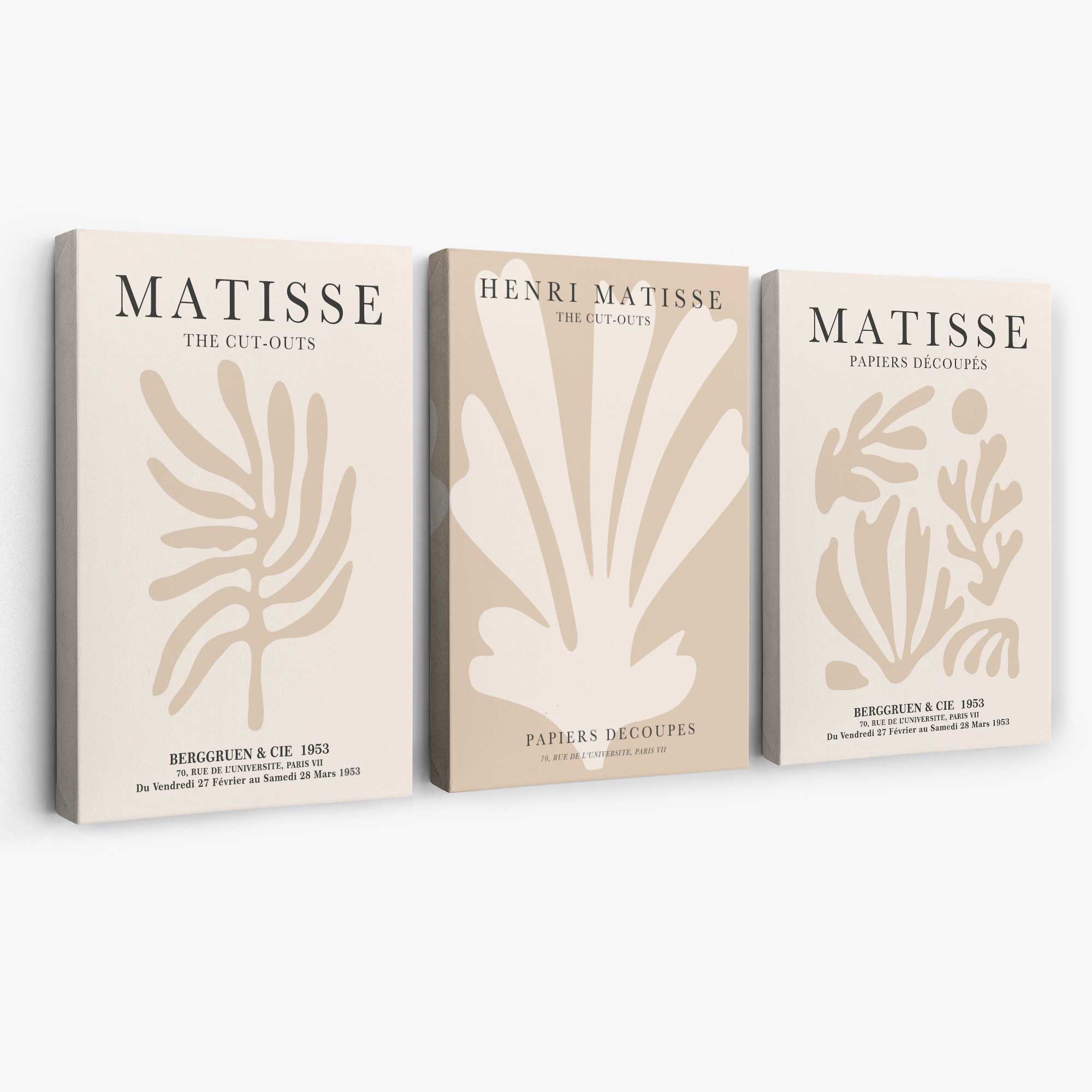 Set of 3 Matisse Botanical Beige Canvas Prints | Artze Wall Art