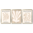 Set of 3 Matisse Botanical Beige Framed Wall Art with Gold Wood Frames