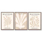 Set of 3 Matisse Botanical Beige Framed Wall Art with Light Walnut Frames