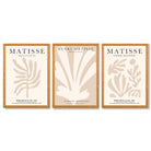 Set of 3 Matisse Botanical Beige Framed Wall Art with Oak Wooden Frames