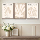 Set of 3 Matisse Botanical Beige Art Prints in Oak Frames | Artze UK