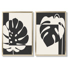 Black and Beige Monstera Set of 2 Art Prints with Gold Frame