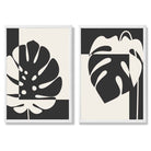 Black and Beige Monstera Set of 2 Art Prints with White Frame