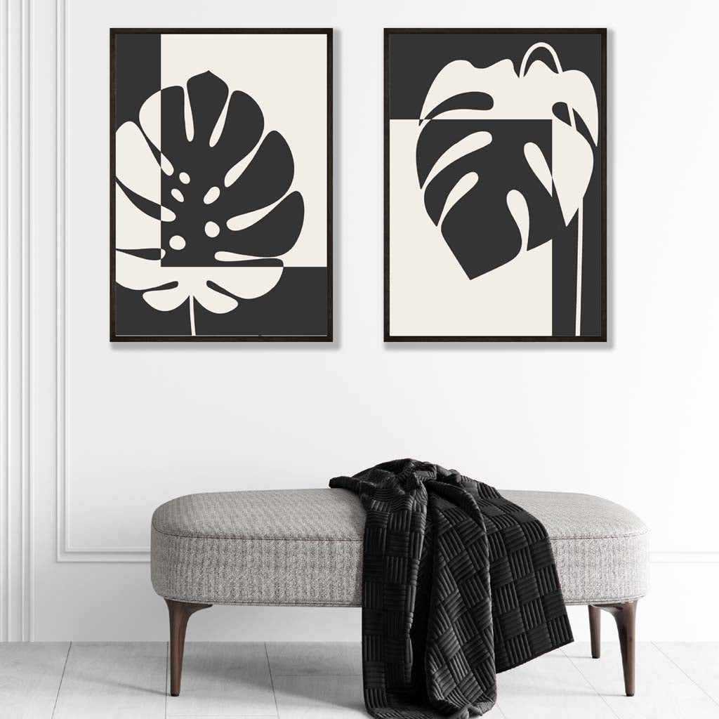 Black and Beige Monstera Set of 2 Art Prints | Artze Wall Art UK