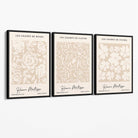 Set of 3 Floral Matisse Roses in Beige Canvas Prints with Black Float Frame