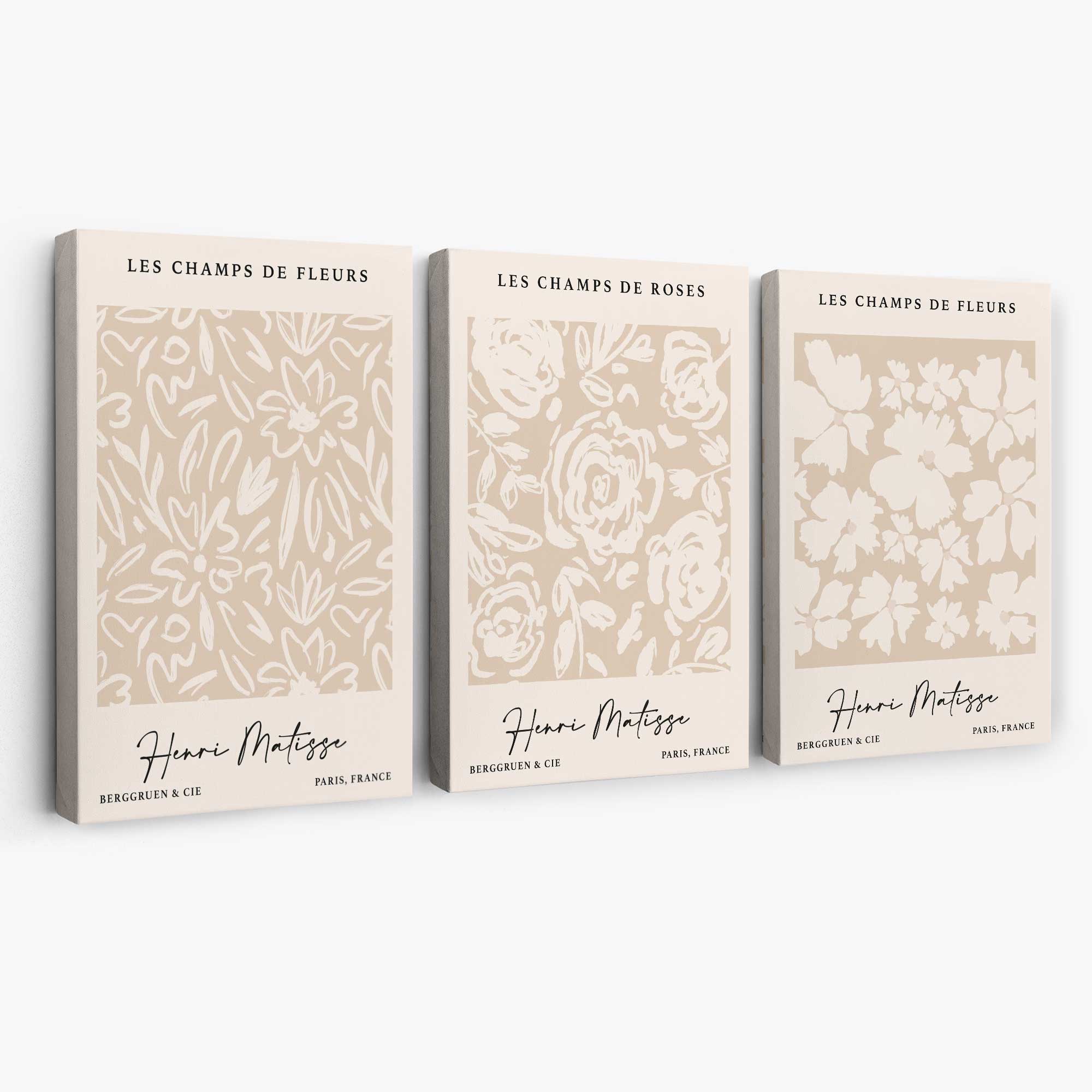 Set of 3 Floral Matisse Roses in Beige Canvas Prints | Artze Wall Art