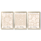 Set of 3 Floral Matisse Roses in Beige Framed Wall Art with Gold Wood Frames