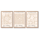 Set of 3 Floral Matisse Roses in Beige Framed Wall Art with Light Oak Frames