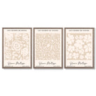 Set of 3 Floral Matisse Roses in Beige Framed Wall Art with Light Walnut Frames