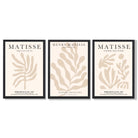 Set of 3 Matisse Botanical in Beige Framed Wall Art with Black Wooden Frames