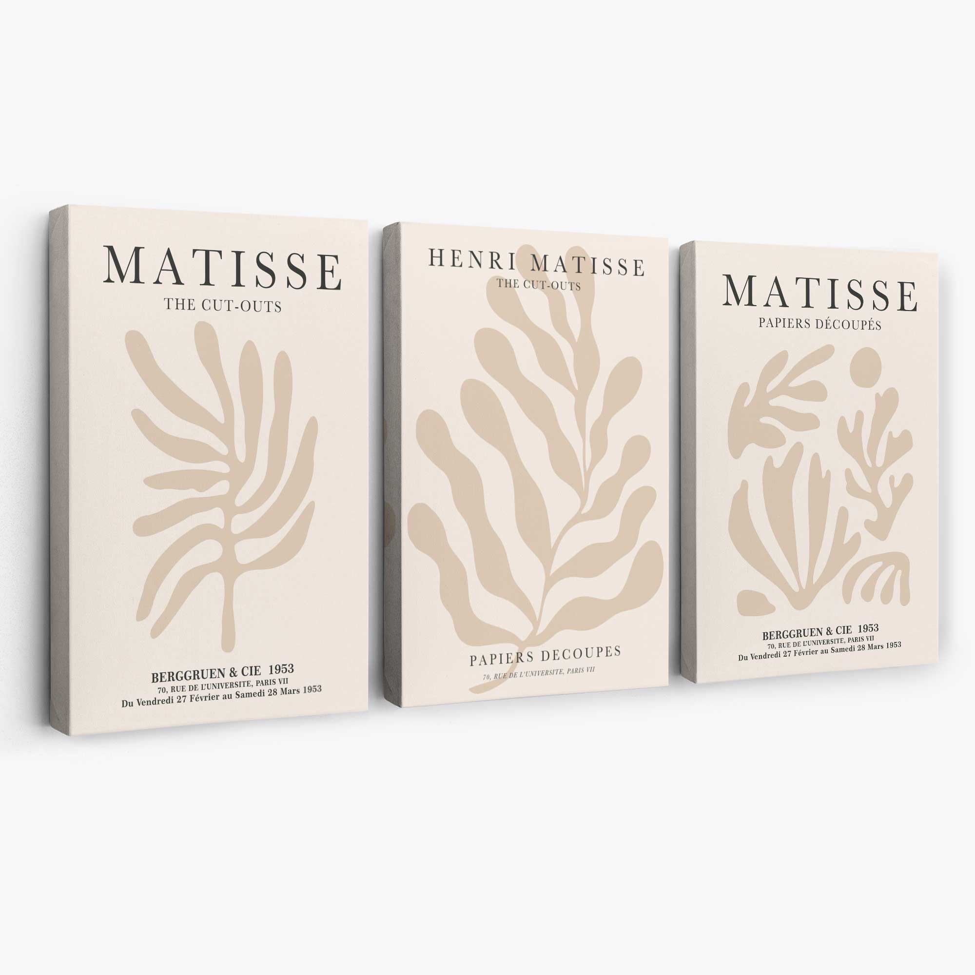 Set of 3 Matisse Botanical in Beige Canvas Prints | Artze Wall Art