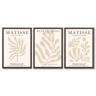 Set of 3 Matisse Botanical in Beige Framed Wall Art with Dark Wood Frames
