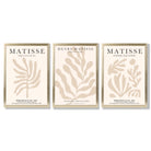 Set of 3 Matisse Botanical in Beige Framed Wall Art with Gold Wood Frames