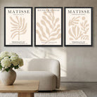 Set of 3 Matisse Botanical in Beige Art Prints in Black Frames | Artze UK