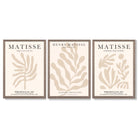 Set of 3 Matisse Botanical in Beige Framed Wall Art with Light Walnut Frames