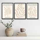 Set of 3 Matisse Botanical in Beige Art Prints in Oak Frames | Artze UK