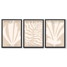 Set of 3 Matisse Botanical in Warm Beige Framed Wall Art with Black Wooden Frames