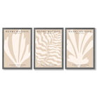 Set of 3 Matisse Botanical in Warm Beige Framed Wall Art with Dark Grey Wooden Frames